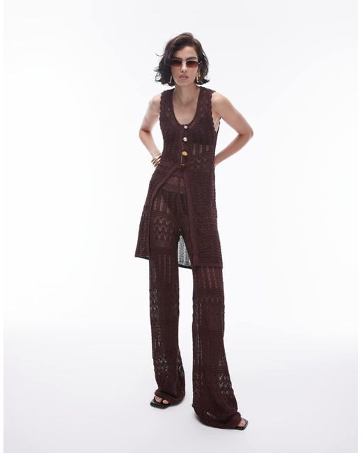 TOPSHOP Brown Knitted Long Line Beach Trouser Co-Ord