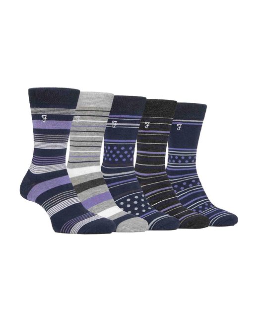 Farah Blue 5 Pack Bamboo Bright Striped Patterned Socks for men