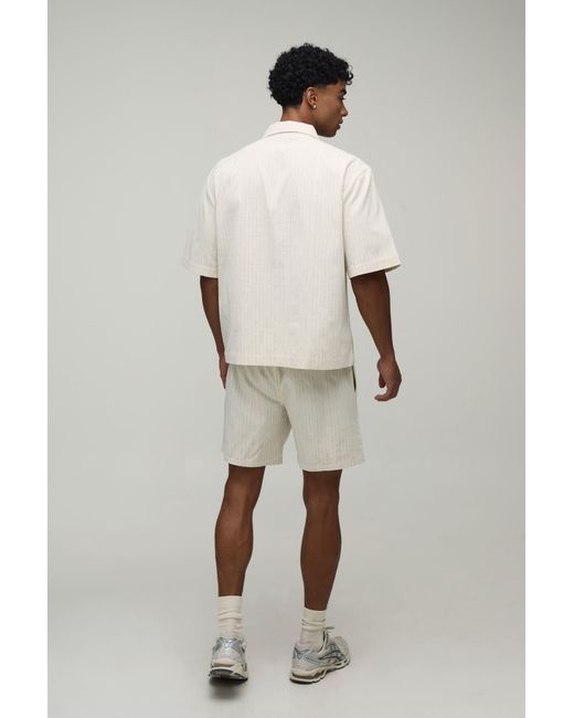 BoohooMAN Natural Oversized Half Sleeve Stripe Polo Shirt And Short Set for men