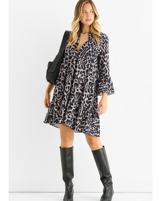 Gini London Black Graues Skater-Minikleid Mit Tiermuster