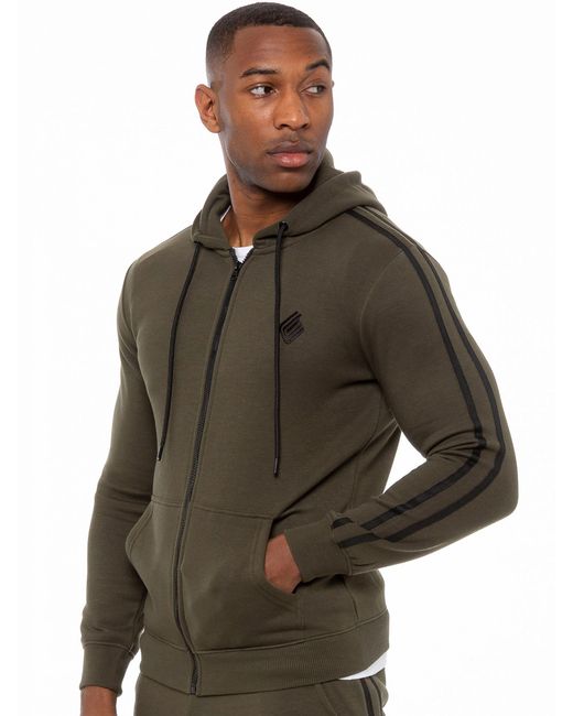 Enzo Brown Zip Up Hoodie With Tape for men