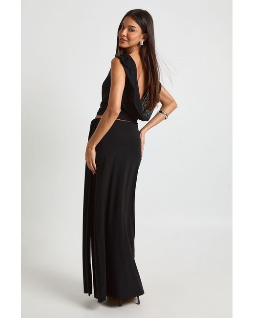 Boohoo Black Slinky Cropped Mesh Overlay Backless Top