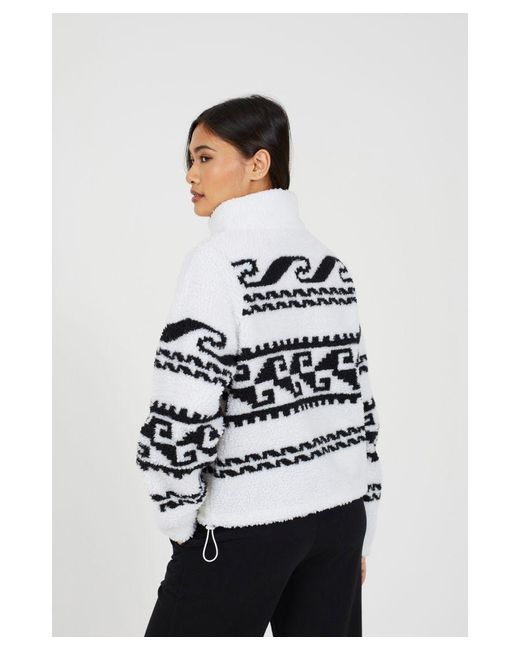 Brave Soul White Quarter Zip Print Sherpa Fleece Sweatshirt
