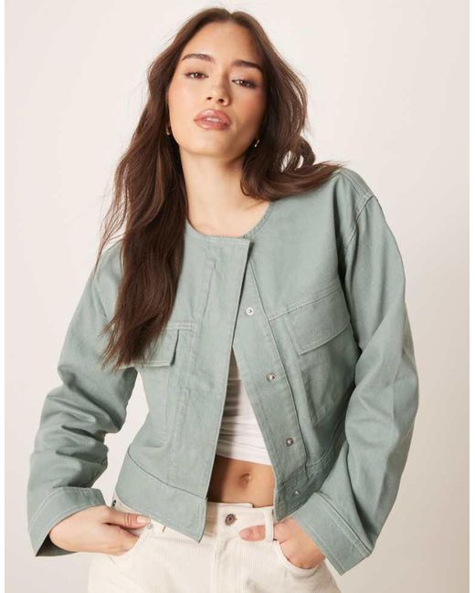 ASOS Green Twill Collarless Jacket