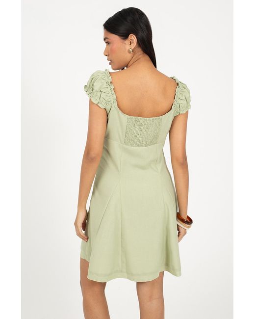 Brave Soul Green Pale Woven Cap Sleeve Panelled Mini Dress