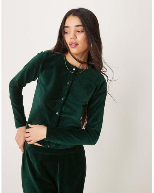 ASOS Green Velvet Cord Shrunken Cardigan Co Ord