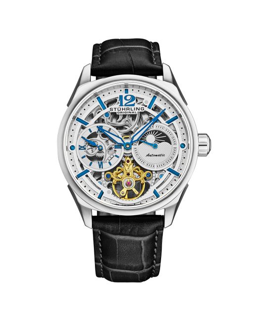 Stuhrling Gray Vanguard Dual Time Skeleton Watch for men