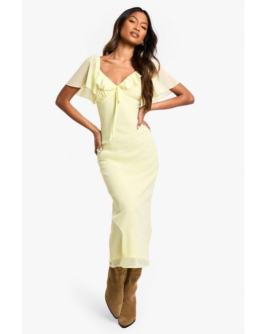 Boohoo Yellow Angel Sleeve Chiffon Midaxi Dress