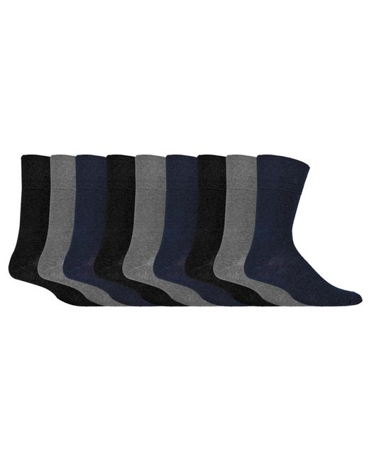 Gentle Grip Black 9 Pairs Non Elastic Cotton Soft Loose Top Socks for men