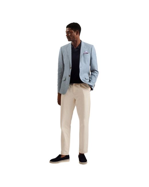Ted Baker Blue Damaskj Slim Cotton Linen Blazer Jacket for men