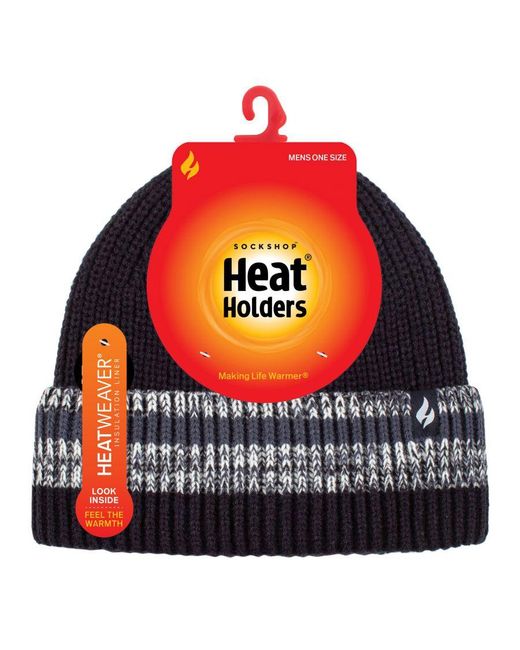 Heat Holders Black Turnover Cuff Winter Beanie for men