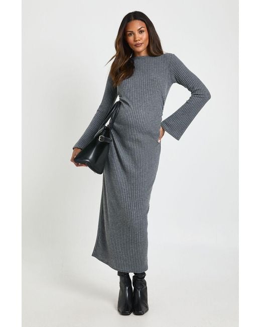 Boohoo Multicolor Maternity Slash Neck Midaxi Dress