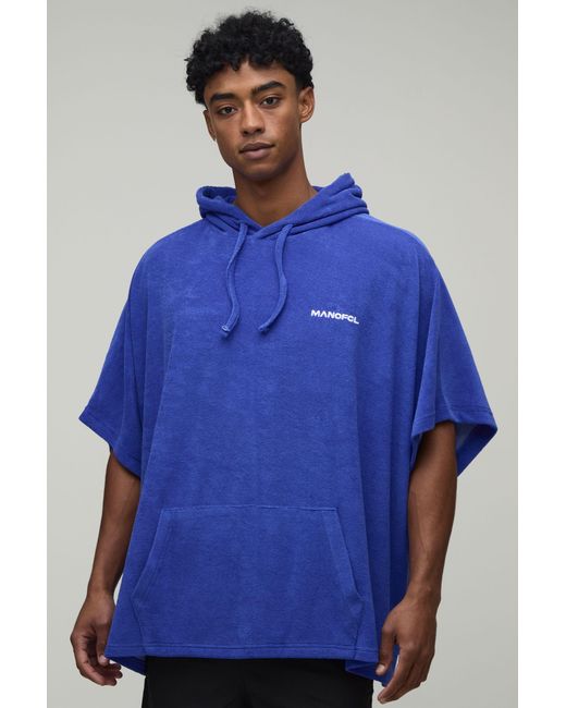 BoohooMAN Blue Oversized Towelling Hooded Beach Hoodie for men