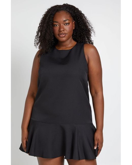 Boohoo Black Plus Racer Neckline Frill Hem Mini Dress