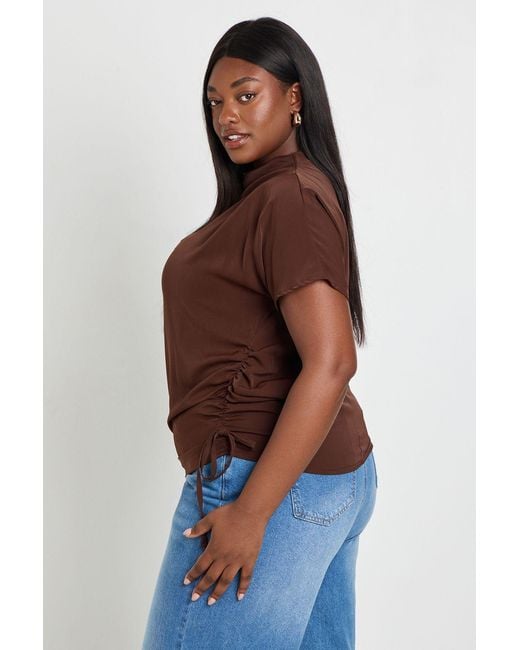 Boohoo Brown Plus Side Drape Tie Detail Blouse