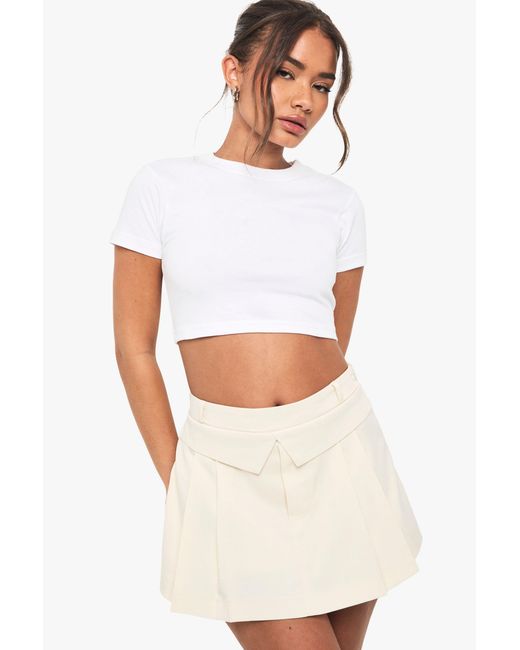 Boohoo White Foldover Pleated Tailored Skort
