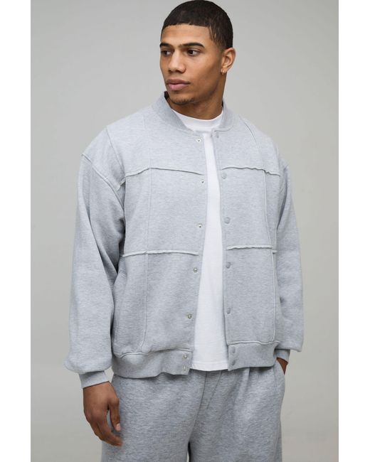 BoohooMAN Gray Boxy Fit Pleated Panel Jersey Bomber Jacket for men