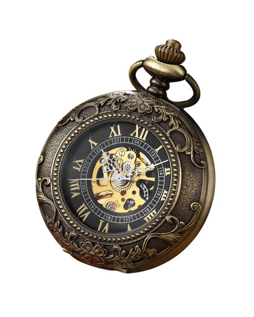 Infinity Leather Metallic Vinatage Mechanical Alloy Skeleton Half Hunter Pocket Watch
