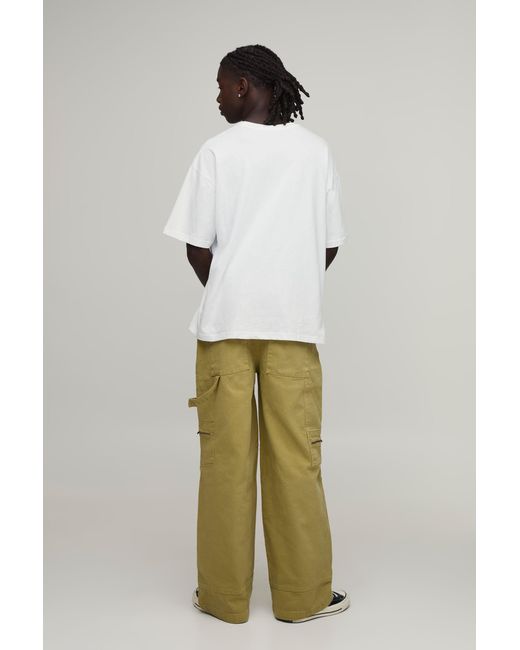 BoohooMAN Green Baggy Fit Twill Multi Pocket Carpenter Trousers for men