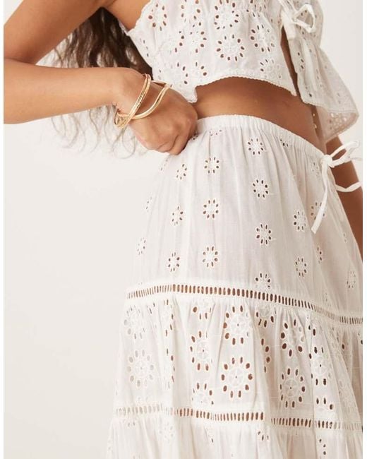 Iisla & Bird Natural Broderie Maxi Tiered Beach Skirt Co-Ord
