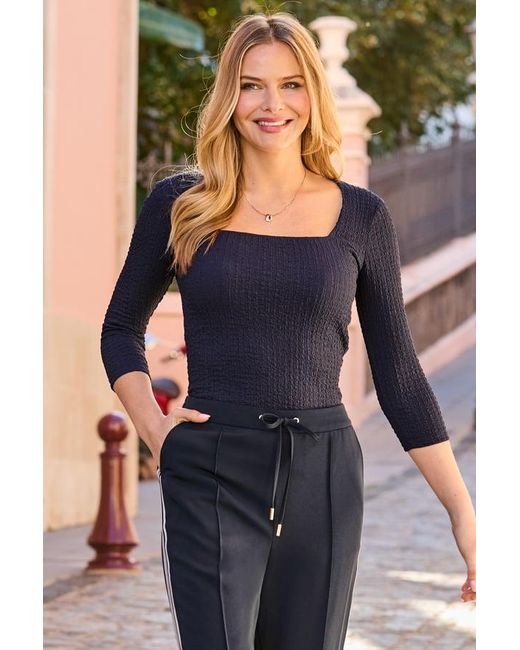 Sosandar Blue Texture Square Neck Top