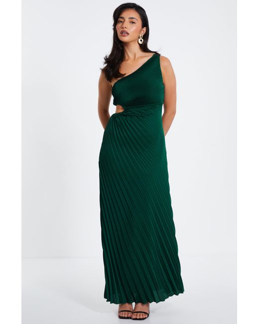 Quiz Green Dark Satin Pleated Maxi Dress