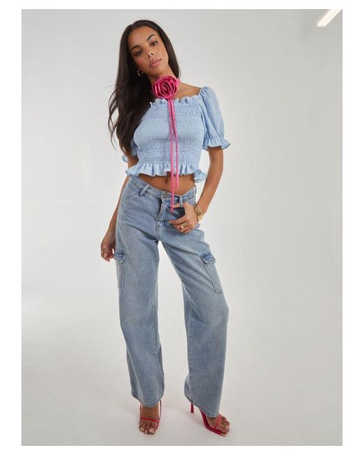 Pink Vanilla White Puff Sleeve Tie Top