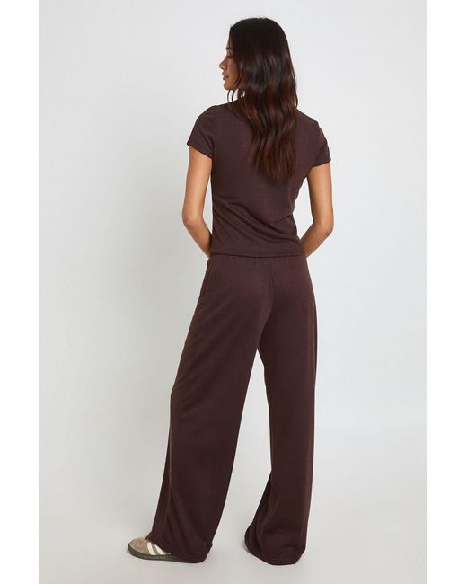 Boohoo Brown Slub Drawstring Wide Leg Trouser