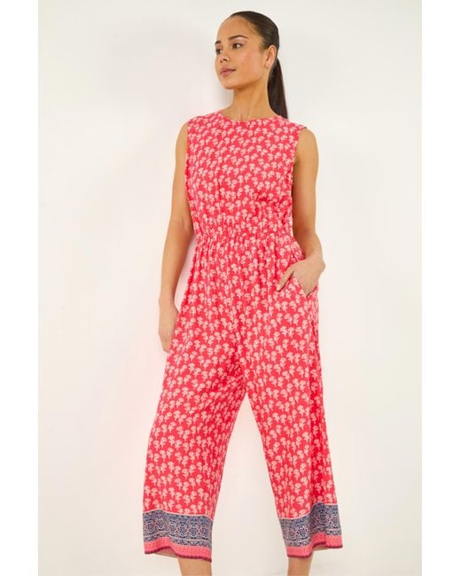 Roman Red Petite Printed Cropped Jumpsuit