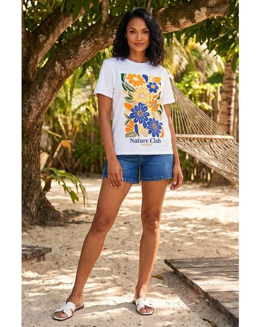 D.u.s.k Blue Cotton Floral Print T-Shirt