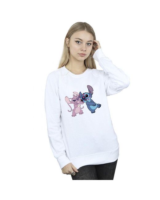 Disney White Ladies Lilo & Stitch Kisses Sweatshirt ()