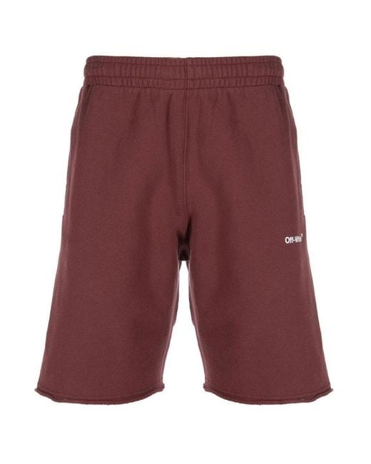 Off-White c/o Virgil Abloh Red Diag Helvetica Burgundy Sweat Shorts for men