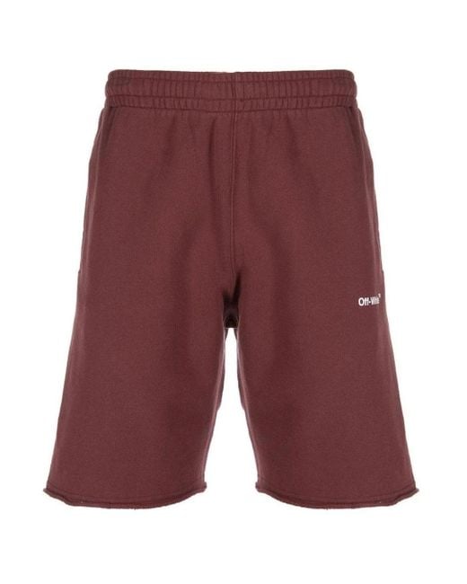 Off-White c/o Virgil Abloh Red Diag Helvetica Burgundy Sweat Shorts for men