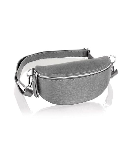 Woodland Leathers Gray Leather 9.0" Waist Bag With Detachable Adjustable Strap