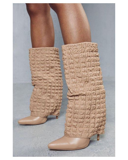 MissPap Natural Textured Folded Knee High Boots