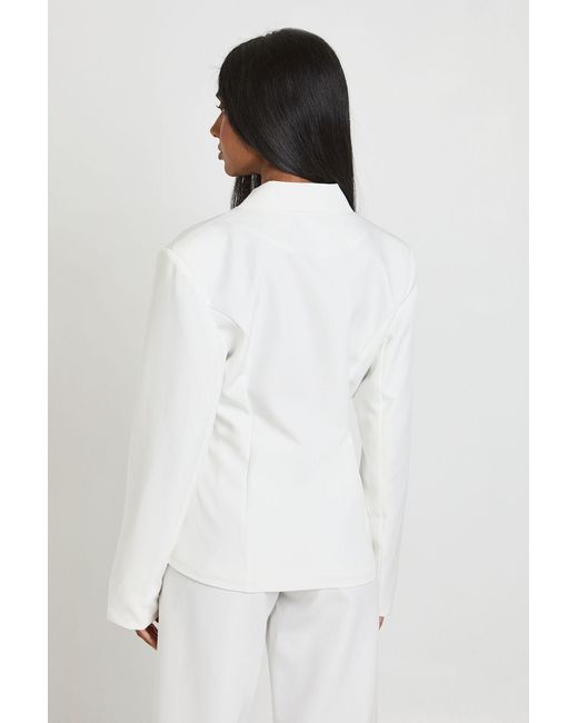 Boohoo White Wrap Double Button Blazer