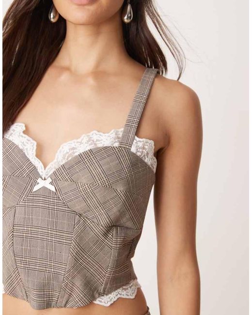 Miss Selfridge Natural Co-Ord Tailored Lace Trim Corset Top
