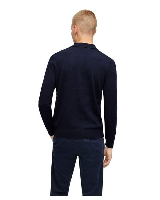 Boss Blue Bono-L Long Sleeved Polo Shirt Dark Cotton for men