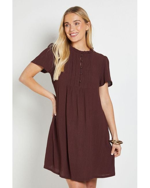 Wallis Red Petite Cheesecloth Pintuck Shift Dress