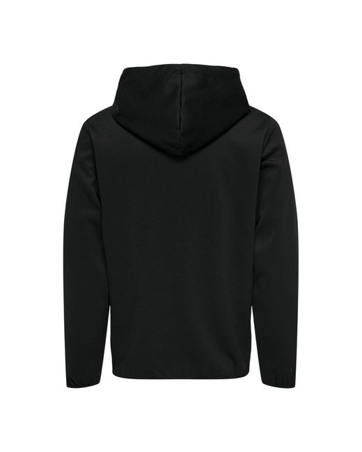 ONLY Black Contrast Piping Hooded Regular Sweat Jacket for men