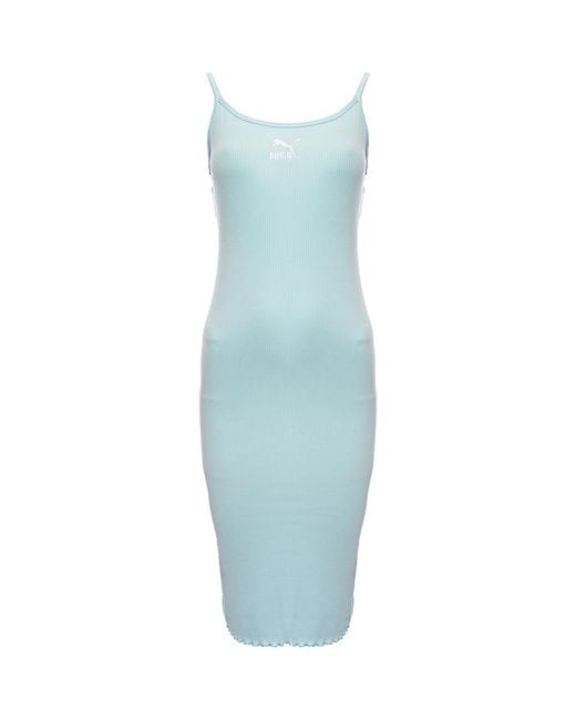 PUMA Blue Classics Ribbed Midi Dress Cotton