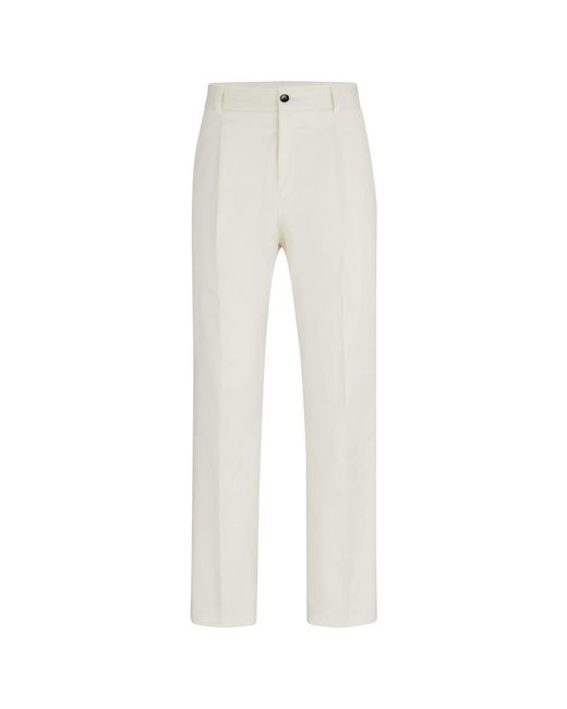 HUGO White Felix242 Solid Patterned Straight Chinos for men