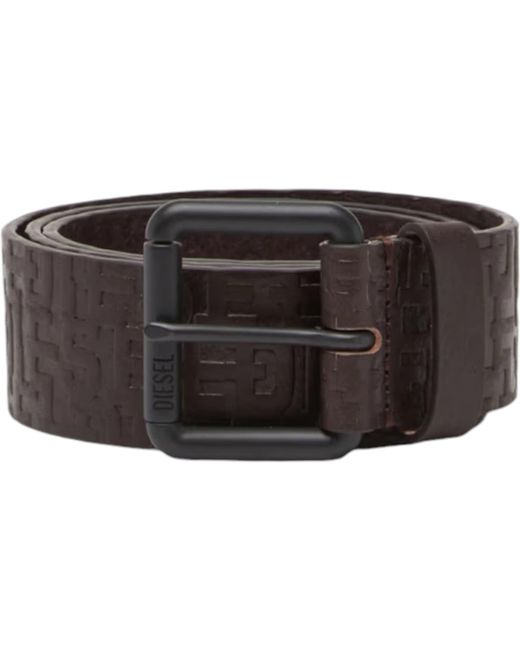 DIESEL Black B-Monogram Genuine Leather Belts for men