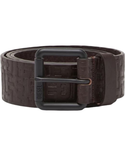 DIESEL Black B-Monogram Genuine Leather Belts for men