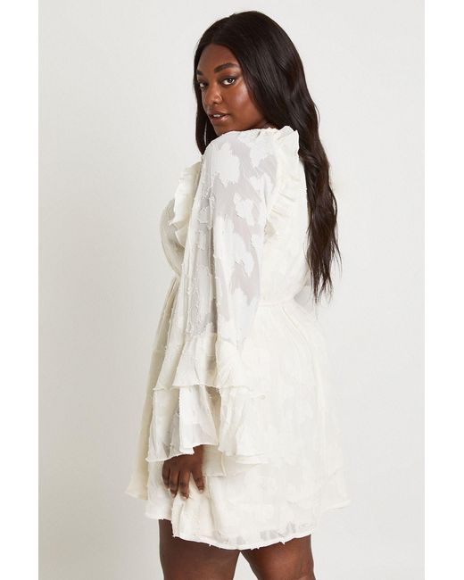 Boohoo White Plus Burnout Floral Ruffle Smock Dress