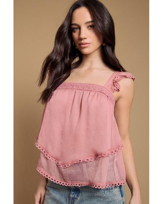 Oasis Pink Tiered Frill Sleeve Western Cami Top