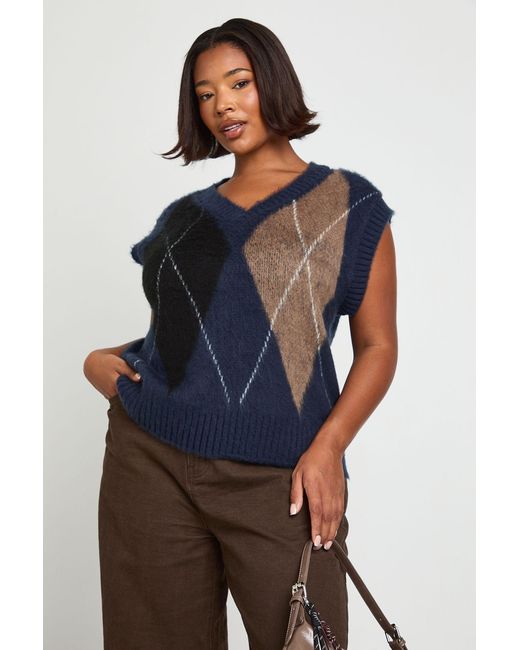 Boohoo Blue Plus Argyle Knitted Vest
