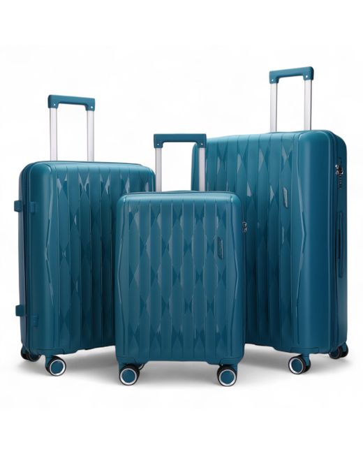 Infinity Leather Blue Hard Shell Strong Suitcase 8 Wheel Cabin Tsa Luggage Case Holiday Travel Hardshell