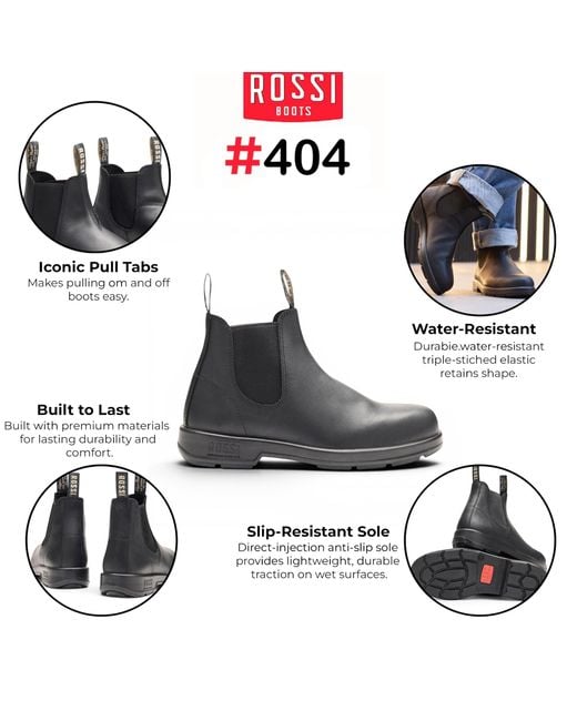 Rossi Boots Black 404 Leather Outdoor Chelsea