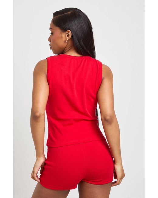 Boohoo Red Ribbed Low Rise Mini Short
